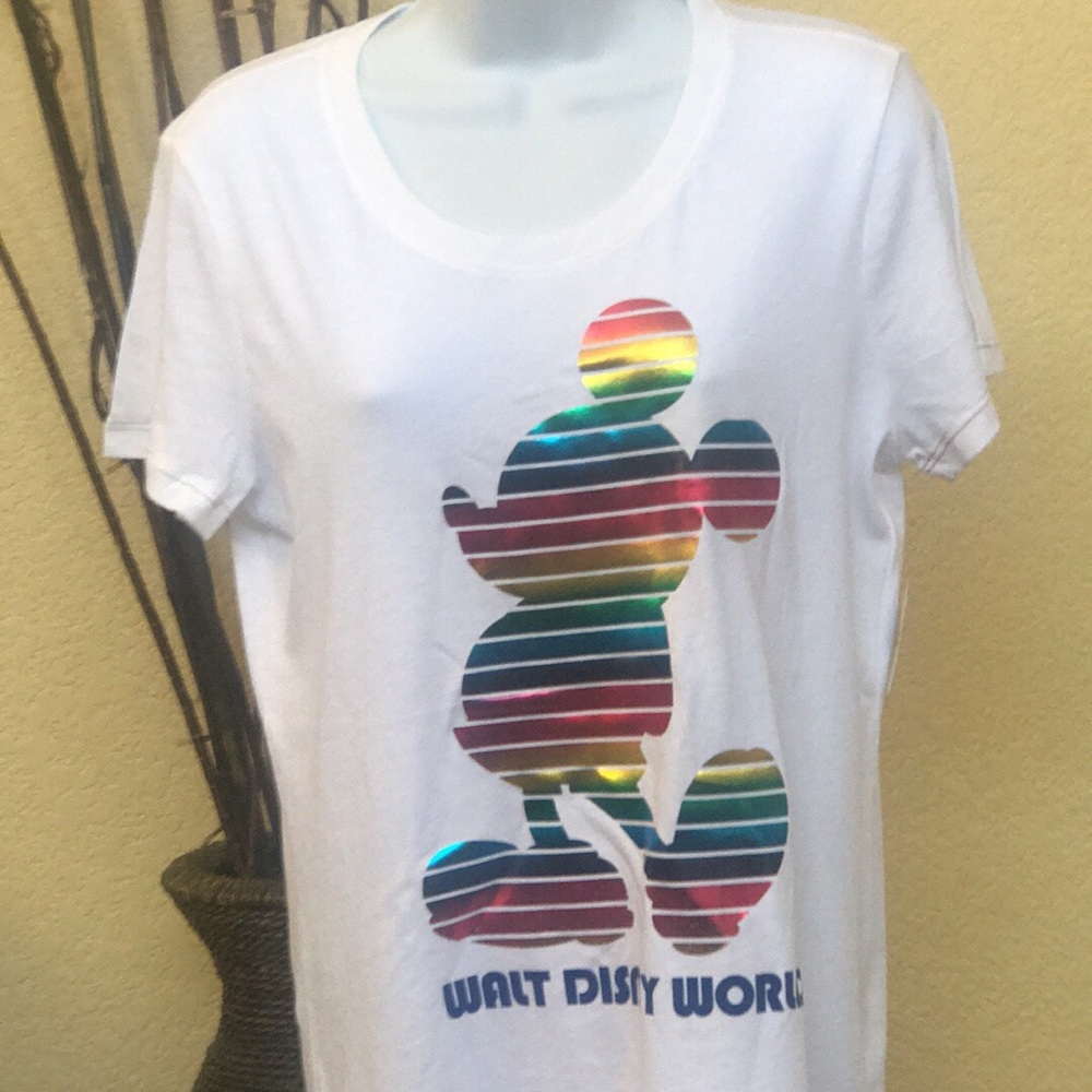 Disney parks white w/ colorful Mickey Mouse shirt